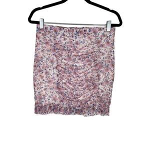 Free People Womens Floral Ruched Ruffle Sheer Romi Mini Skirt size Medium